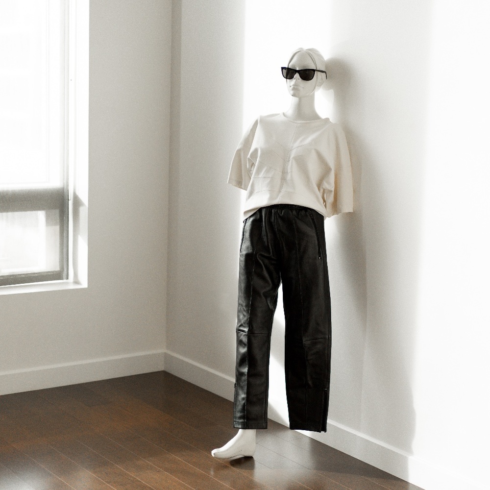 BALENCIAGA Leather Track Trouser Pant, Black, 38 FR / 6 US 100% Authentic